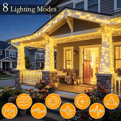 66FT 200 LED Warm White Fairy Lights, Dark Green Wire 8 Modes Timer, IP44 Waterproof Outdoor Indoor String Lights for Patio Garden Backyard Bedroom Classroom Weeding Christmas Decor