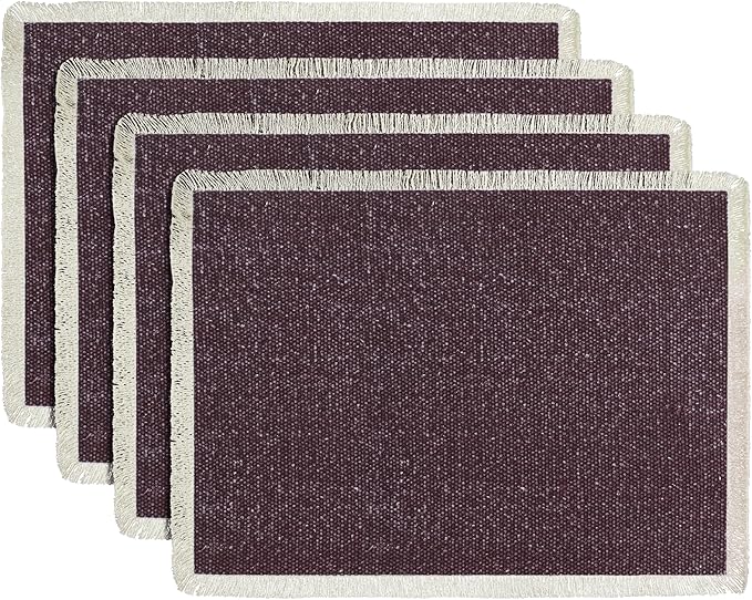 Hausattire Cotton Frayed Placemats Set of 4 Dining Table 13x19 Inch | Rustic Vintage Boho Washable Easter Placemat for Outdoor Parties BBQ's Wedding,Special Occasions, Nubby Cotton - Plum