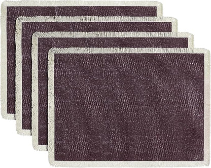 Hausattire Cotton Frayed Placemats Set of 4 Dining Table 13x19 Inch | Rustic Vintage Boho Washable Easter Placemat for Outdoor Parties BBQ's Wedding,Special Occasions, Nubby Cotton - Plum