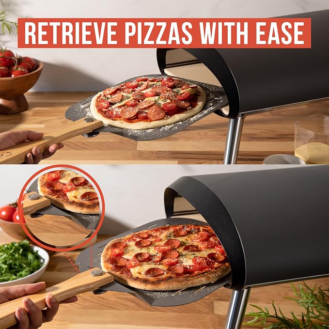 Chef Pomodoro Perforated Aluminum Pizza Peel 12x14 in Foldable Wood Handle | Metal Pizza Peel with Holes for Easy Release, Folds Flat for Storage, Great for Homemade Pizza & Artisan Bread