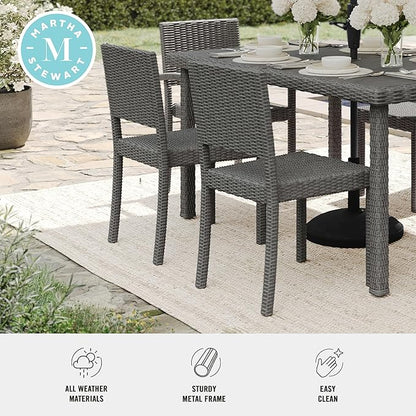 Martha Stewart Bedford Indoor-Outdoor Stackable Patio Chairs with Rattan Wicker Finish in Gray, Set of 2