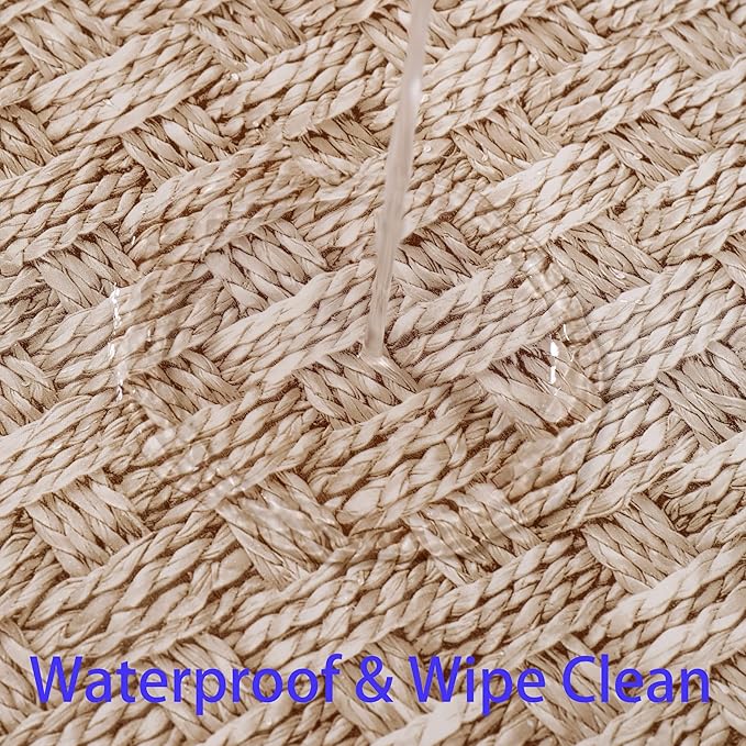 Walrus Heavy Duty Vinyl Tablecloth with Flannel Backing Waterproof Oil-Proof Plastic Table Cloth Stain-Resistant Wipeable Rectangle or Square Table Cover for Indoor and Outdoor (Weave, 52X70 Inch)