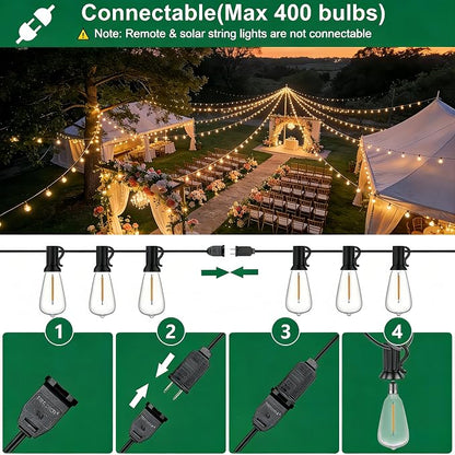 Outdoor String Lights, Waterproof Shatterproof Vintage Bulbs | 25FT Patio Lights, 10 bulbs, Dimmable & Connectable, 2700K Warm White, ideal for Balcony, Porch, Party & Indoor Decoration