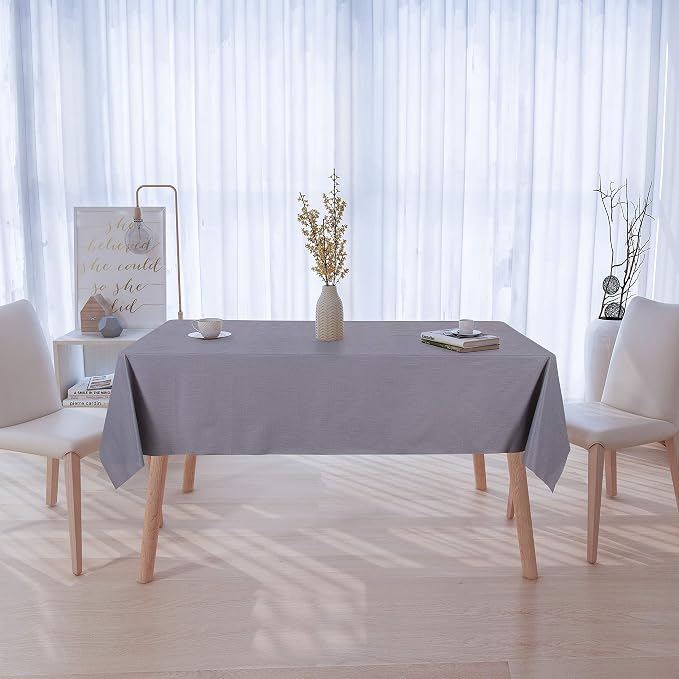 sancua Waterproof Rectangle Vinyl Tablecloth Table Cloth 52x108 Inch, Grey | 100% Oil Spill Proof, PVC Material, Wipe Clean Table Cover for Dining Tables, Buffet Parties and Camping