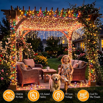 132FT 400 LED Multicolor Fairy Lights, Dark Green Wire 8 Modes Timer, IP44 Waterproof Outdoor Indoor String Lights for Patio Garden Backyard Bedroom Classroom Weeding Christmas Decor