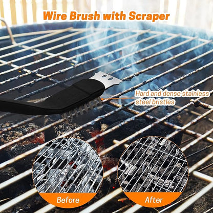Grill Brush with Scraper Set 2 PCS Stainless Steel Wire Brush with Spatula and Bristle Free Steam Cleaner for BBQ Grill Cleaning Barbeque Grill Brushes