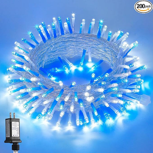 JMEXSUSS Blue and White String Lights Indoor, 200 LED Christmas Lights | 66ft Connectable Christmas Lights Plug in for Bedroom Tree Room Party Classroom Decorations
