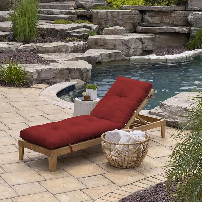 Arden Outdoor Plush Modern Tufted Chaise Cushion, 76 x 22, Rain-Proof, Fade Resistant, Tufted Cushion for Chaise Lounger Ruby Red Leala | Plush Comfort, Modern Tuft, Lounge Cushion, Rain-Proof, Fade Resistant, Mold and Mildew Resistant