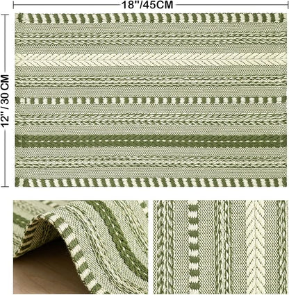 Artoid Mode Army Green Farmhouse Woven Braided Stripe Placemats Set of 4,12x18 Inch Seasonal Holiday Table Mats Party Kitchen Dining Decoration