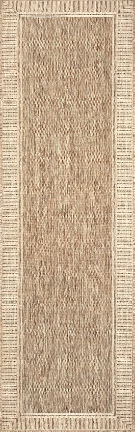 nuLOOM Asha Simple Border Indoor/Outdoor Area Rug - 2x8 Indoor/Outdoor Runner Rug Casual Light Brown/Ivory Rugs for Living Room Patio Deck Front Porch Entryway Hallway Kitchen