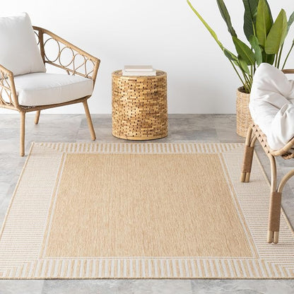 nuLOOM Asha Tan Bordered Power Loomed Indoor/Outdoor Area Rug, 10' x 14'