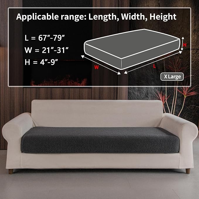 OHSIO Couch Cushion Covers for Sectional Sofa, Stretch Soft Sofa Slipcovers Washable Wear-Resistant Universal Furniture Protector for Living Room(1 Piece Oversized Cover, Dark Gray)