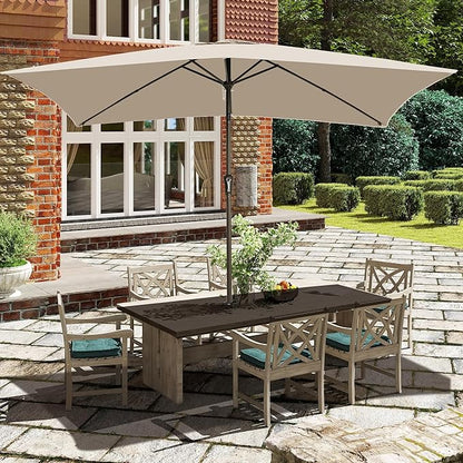 Ayge 6.5x10FT Rectangular Patio Umbrella Outdoor Table Umbrella w/Push Button Tilt & Crank Rectangle Market Umbrella UV Protection for Garden,Deck,Lawn,Yard & Pool,Beige