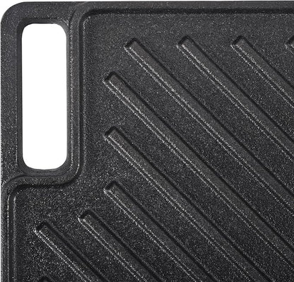 VEVOR Reversible Grill/Griddle, 9.7"x16.7" Pre-Seasoned Cast Iron Griddle, Rectangular Double Burner Griddle Pan, Non-Stick Family Pan Cookware with Handles, Flat Top Plate for BBQ, Gas Grill, Black