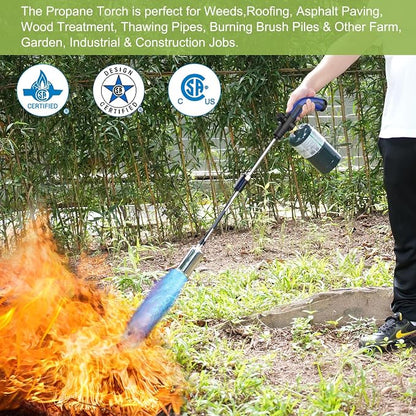 Heavy Duty Propane Weed Burner Torch, 30" Self-Igniting Flame Thrower with Rubber Grip for Garden Weeding, BBQ Lighting, Driveway & Snow Clearing(Fuel Cylinder Not Included)