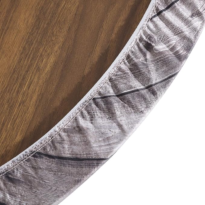 Brielle Home Easy Care Picnic Tablecloth Wood Printed Indoor Outdoor Elastic Cotton Fabric Fitted Dining Table Cover, 42" Round, Distressed Wood