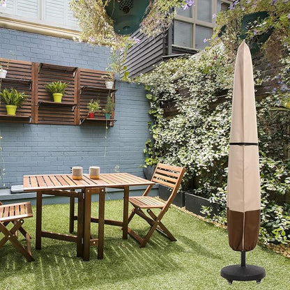 SUPERJARE Patio Umbrella Cover with Rod for 7 to 11 Ft Umbrellas & 15 Ft Double-Sided Umbrellas, 600D Protective Waterproof Cover with Zipper, Beige & Brown