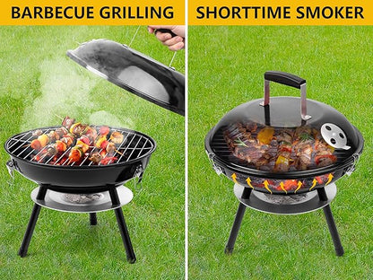 14Inch Portable Outdoor Charcoal Grill, Leonyo Small Tabletop BBQ Charcoal Grill Enamel Coated for Backyard Cooking, Camping, Picnics, Garden, Beach, Black