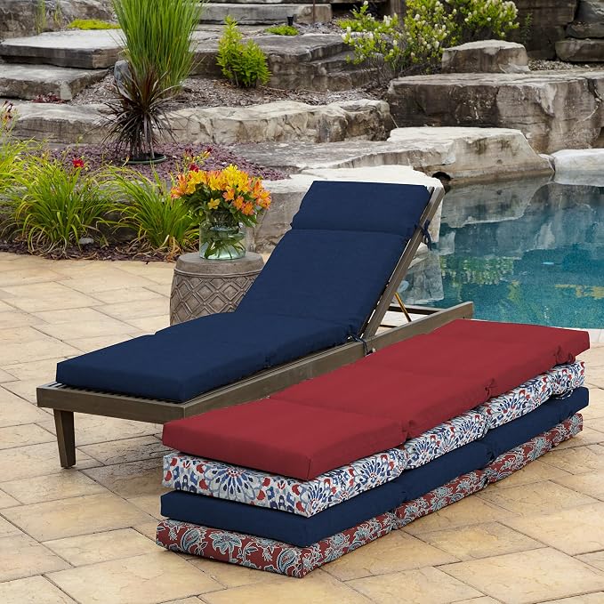 Arden Outdoor Chaise Cushion, 21 in x 72 in, Weather-Proof, Rain-Proof, Fade Resistant Patio Cushion for Chaise Lounger Sapphire Blue Leala | Lounge Cushion, Weather-Proof, Rain-Proof, Fade Resistant for Chaise Lounger, Mold and Mildew Resistant