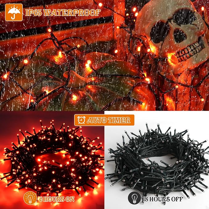 MZD8391 105FT 300LED Halloween Light, Orange Purple Christmas Light | Remote, Waterproof, 100% UL Listed, Halloween String Light Outdoor Indoor, End To End Connect, 8 Light Mode, Timer & Memory