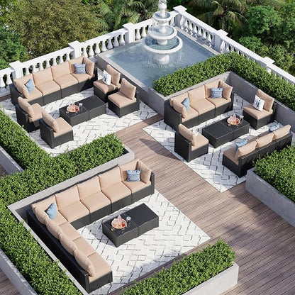 Aoxun 10 Piece Patio Furniture Set Wicker Rattan Patio Sectional Sofa Set Outdoor Seating Furniture with Thickened Cushion, Beige