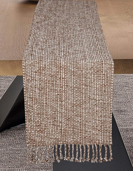 Urban Villa Two Tone Table Runner - 100% Cotton, Brown/Ivory, 14''x72'' with Fringes, Perfect for Kitchen, Dining, BBQs and Everyday Use