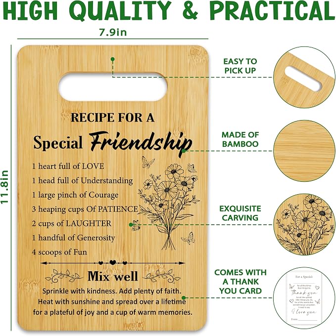Friendship Gifts for Women, Ricepe Bamboo Cutting Board, Charcuterie Board for Kitchen Decor, Birthday Christmas Gift For Best Friends, Bestie, BFF -12