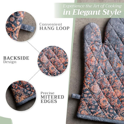 Maison d' Hermine Oven Gloves 100% Cotton Oven Mitt 7" x 13" with Loop Heat Resistant BBQ Cooking Gloves for Thanksgiving Christmas Decorations Baking Handling Hot Pans (Pack of 1, Imperfection)