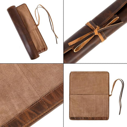 ELIZO Leather Knife Roll Bag Professional Chef Knife Case, Durable Knife Sheath Holder, Cooks & Culinary Tools Carrying Storage, Portable Knife Wrap - 4 Slots