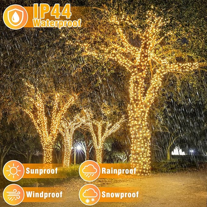 100FT 300 LED Christmas Lights Outdoor, Plug in String Lights Indoor Waterproof, Connectable 8 Modes Fairy Twinkle Lights for Outside Bedroom Classroom Wedding Backyard Decorations, Warm White
