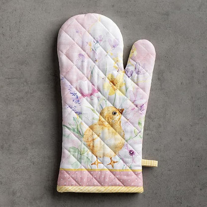 Maison d'Hermine Oven Gloves 100% Cotton Oven Mitt 7" x 13" with Loop Heat Resistant BBQ Cooking Gloves Baking Grilling Kitchen Hotel Home Farmhouse Spring Summer (Pack of 1, Easter Zest)