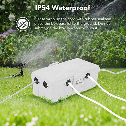 Medium Outdoor Electrical Box(10.4x6x4.2inch), IP54 Waterproof, Weatherproof Connection Box w/6 Cable Entry Ports, Extension Cord Cover Protect Power Strip, String Lights, Timer, Plug, Grey
