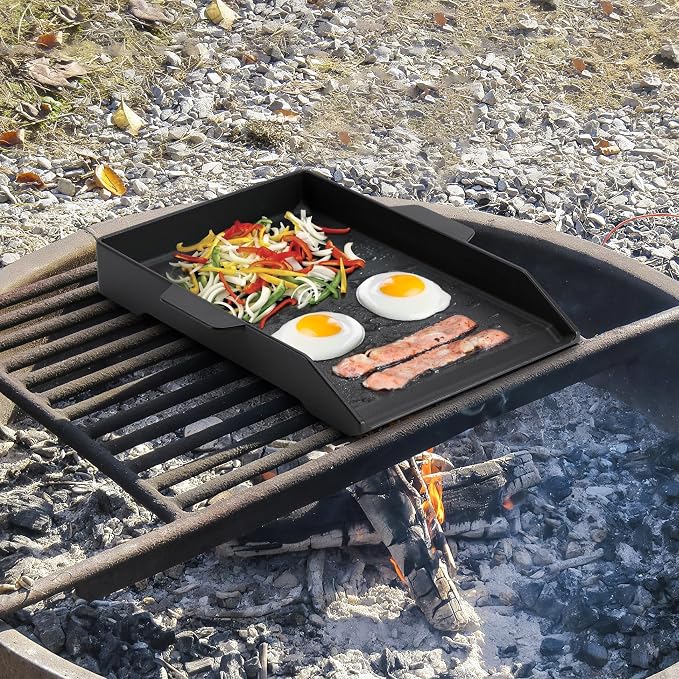 Universal Cast Iron Cooking Griddle for Grills and 2 Burner Range Oven | 18.1" x 12.2", Non-Stick BBQ Flat Top Griddle with Handles for Outdoor Cooking