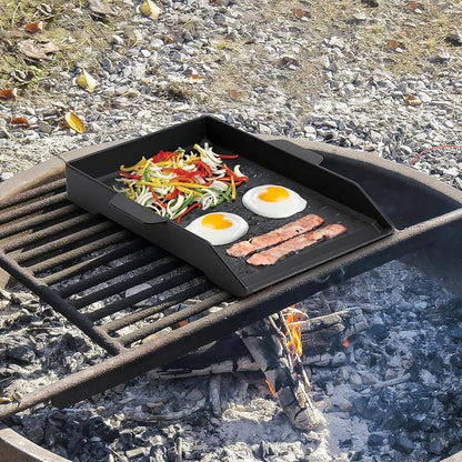 Universal Cast Iron Cooking Griddle for Grills and 2 Burner Range Oven | 18.1" x 12.2", Non-Stick BBQ Flat Top Griddle with Handles for Outdoor Cooking