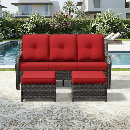 Joyside Outdoor Patio Couch Set, Outdoor Wicker Sofa with High Back, Deep Seating, Wide Armrest, Thickened Cushions, Patio Sofa for Deck, Porch Use