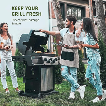 ZOBER Heavy Duty BBQ Grill Cover - 58 Inch Waterproof Double Layered Fits Weber Gas Grill Cover Charbroil Grill & Smoker - Gas Grill Covers w/Air Vents, Dual Handles - 600D Oxford Fabric, Gray