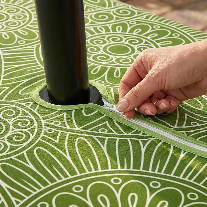 Lamberia 60" Round Patio Tablecloth with Umbrella Hole and Zipper, Waterproof Outdoor Table Cover for Patio, Backyard, BBQ, Picnic & Indoor Dining, Washable Polyester Circular Tablecloth