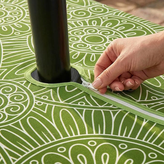 Lamberia 60" Round Patio Tablecloth with Umbrella Hole and Zipper, Waterproof Outdoor Table Cover for Patio, Backyard, BBQ, Picnic & Indoor Dining, Washable Polyester Circular Tablecloth