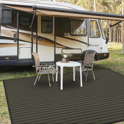 GENIMO Outdoor Rug, Waterproof Plastic Rugs for Patio, 9'x12' Ebony Brown | Outside Larger Modern Carpet Mat for Patio Decor, RV, Porch, Camper, Deck, Picnic, Beach, Backyard, Reversible, Foldable