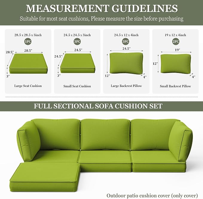 9 Pcs Outdoor Patio Cushions Covers Replacement Sets, Covers Only | 9 Pcs Patio Cushions Covers Replacement UV Resistant, Water Anti-Slip, Heavy-Duty Zippers for 5 Pcs Patio Furniture Set