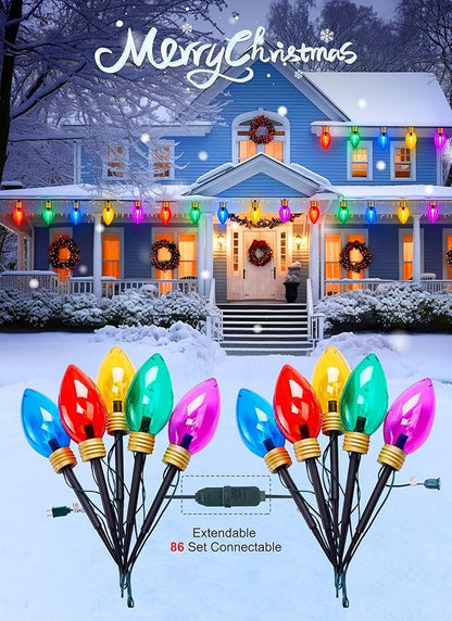 Super Jumbo C9 Christmas Pathway Lights - 11FT 5 LED Jumbo Christma Walkway Light, Multicolor Christmas Decoration Outside, Waterproof Giant Christma Lights Outdoor Decoration for Yard Holiday Lawn