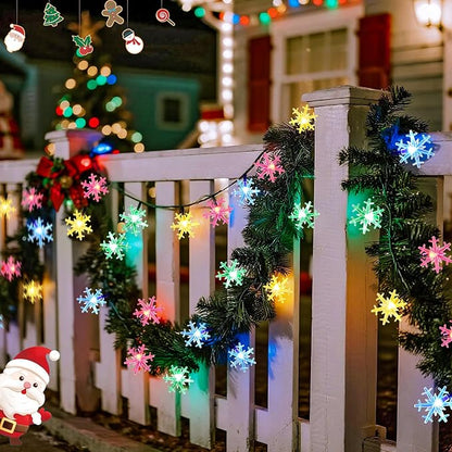 JMEXSUSS 2 Pack Solar String Lights Outdoor, 50 LED 30.6ft, Snowflake | Outdoor Waterproof, Multicolor, 8 Modes Solar Christmas Lights for Garden Patio Yard Tree Party Christmas Decorations