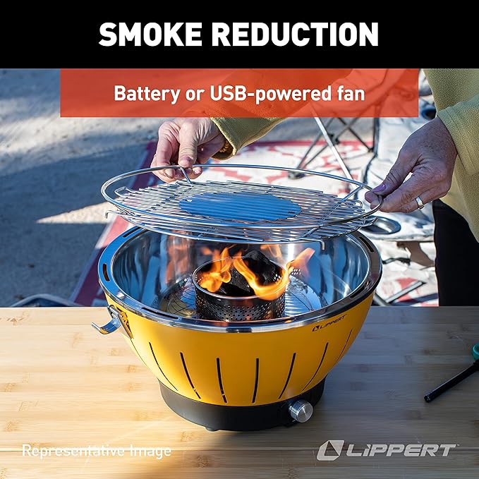 Lippert Odyssey Portable Grill - Compact and Versatile Charcoal Grill for Camping, Tailgating, and Outdoor Cooking - Lightweight and Durable Design with Large Cooking Surface - Green