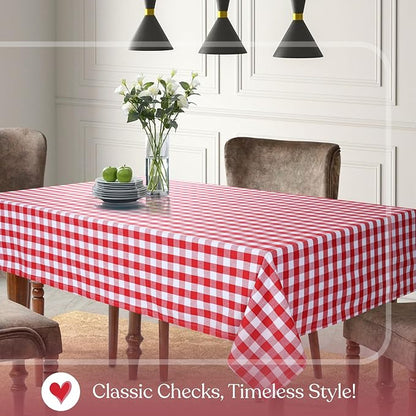 Gingham Checkered Tablecloth 60x84 Inch, 100% Cotton, Classic Check Pattern, Washable Table Cover for Farmhouse Decor, Picnics, Holiday Meals, Party, Everyday Dining, Red White