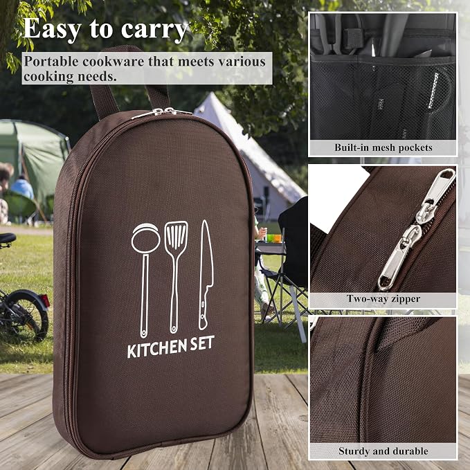 Camping Cooking Utensils Set, Silicone Cookware for Travel BBQ