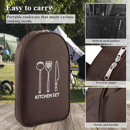 Camping Cooking Utensils Set, Silicone Cookware for Travel BBQ