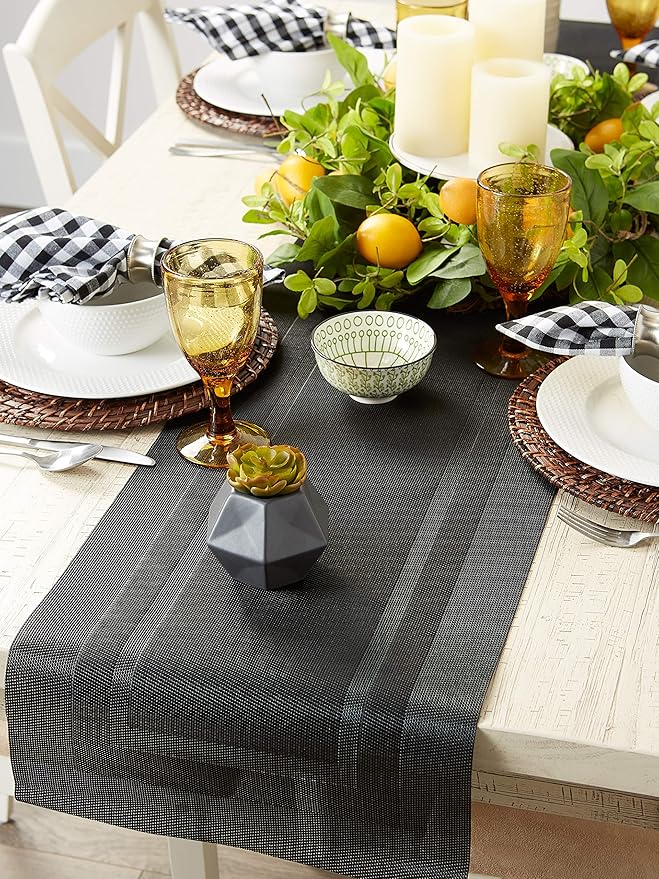 DII PVC Tabletop Collection Woven Indoor/Outdoor, Table Runner, 14x72, Black (Pack of 12)