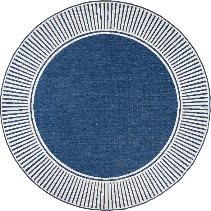 nuLOOM Asha Navy Bordered Power Loomed Indoor/Outdoor Area Rug, 8' Round