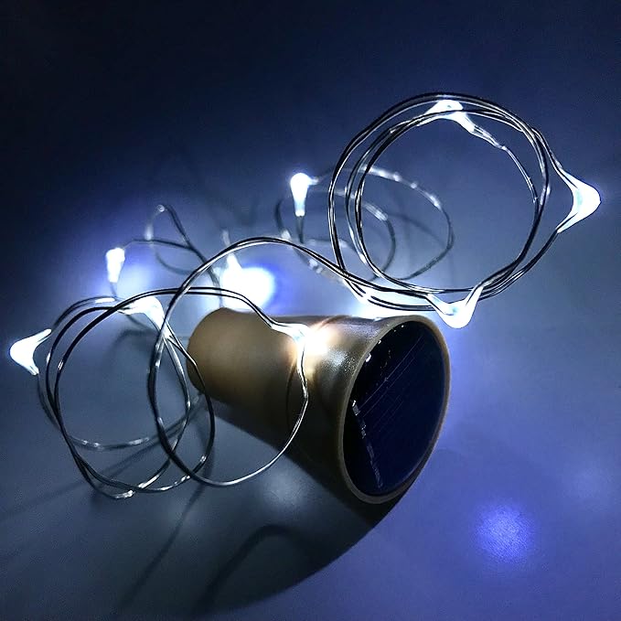 6 Pack Solar Powered Wine Bottle Lights, 20 LED Waterproof Copper Cork Solar Lights for Wedding Christmas, Outdoor, Holiday, Garden, Patio, Pathway Decor (Cool White)