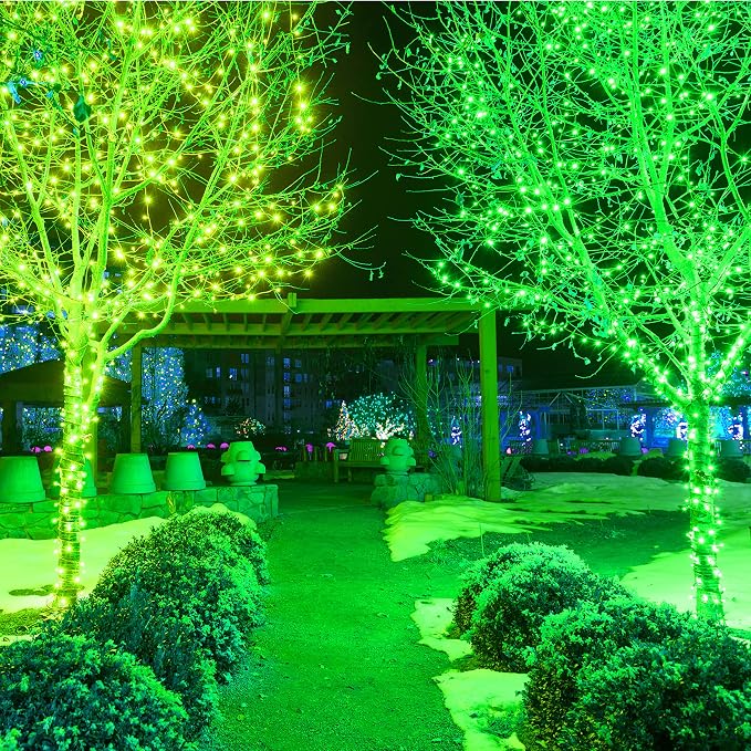 Holiday Essence 200 LED Green St. Patrick's Day Lights Set, 53.8 Ft White Wire Indoor Outdoor Décor for Christmas Tree Easter Traditional Decoration, UL Certified